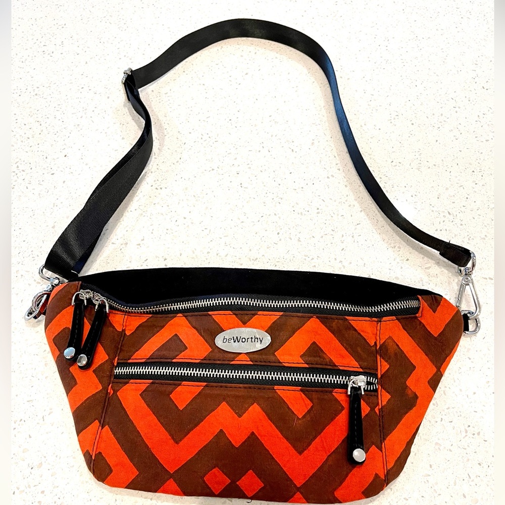 Worth Geometric Orange and Black Suede  Crossbody Bag